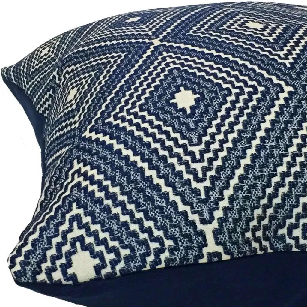 (CLEARANCE) Navy Blue Off-White Diamond Geometric Pillow Cover