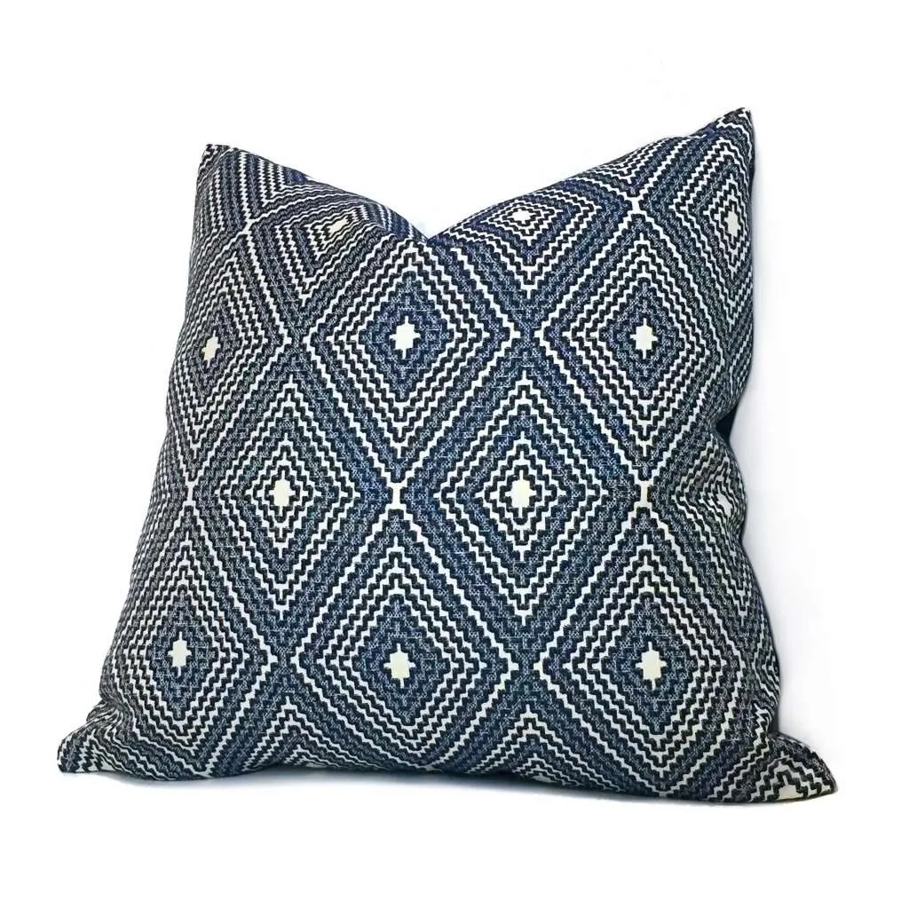 (CLEARANCE) Navy Blue Off-White Diamond Geometric Pillow Cover