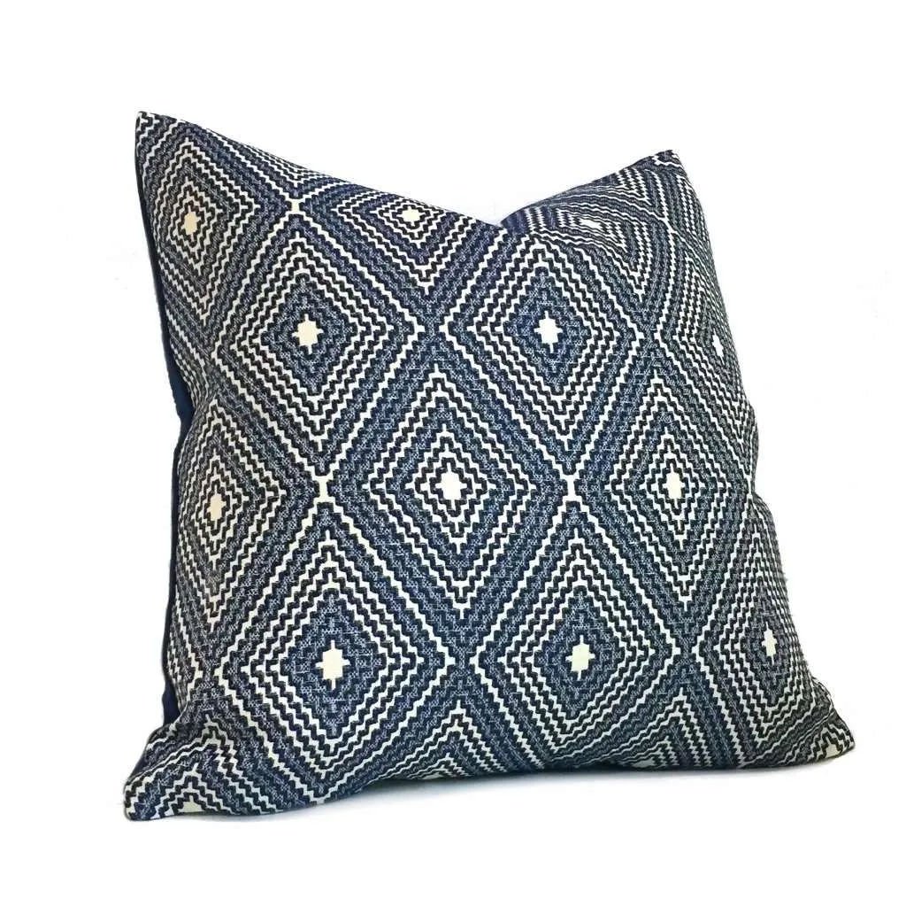 (CLEARANCE) Navy Blue Off-White Diamond Geometric Pillow Cover