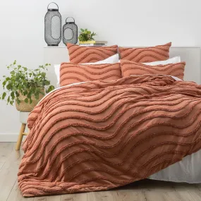 Cloud Linen Wave 100% Cotton Chenille Vintage washed tufted Quilt Cover Set - RUST