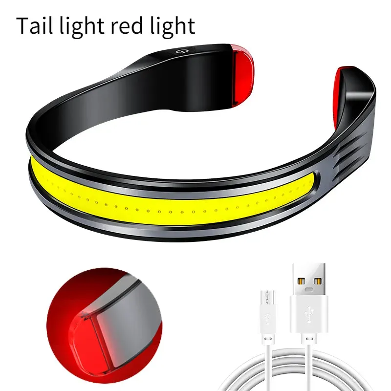 COB Floodlight Running Headlamp USB  Rechargeable Strong Light Lamp Wearing Light Fishing Camping Headlight with Tail Red Light