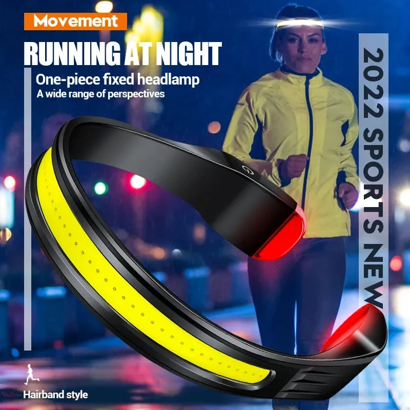 COB Floodlight Running Headlamp USB  Rechargeable Strong Light Lamp Wearing Light Fishing Camping Headlight with Tail Red Light