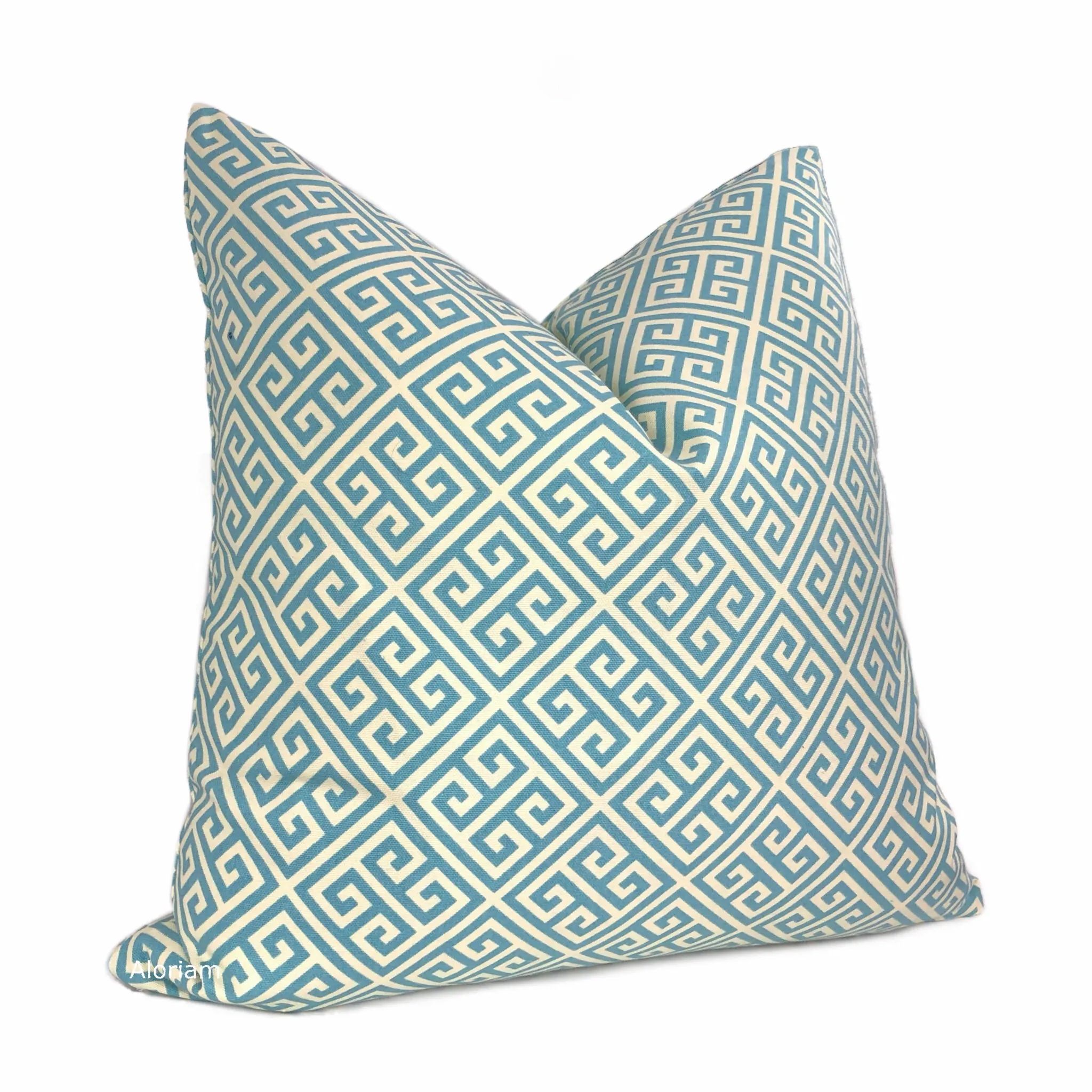 Corinth Spa Blue & Cream Greek Key Pillow Cover