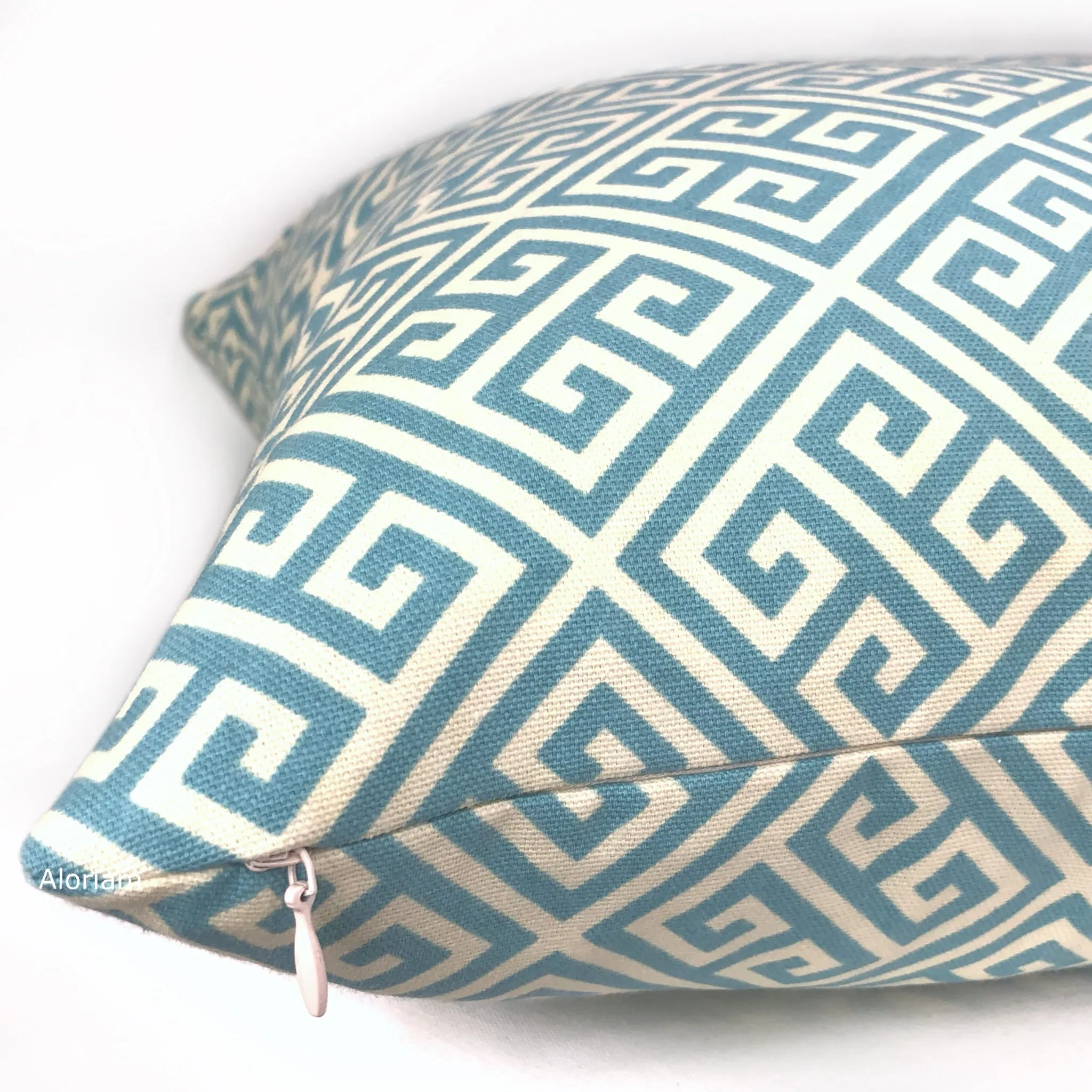 Corinth Spa Blue & Cream Greek Key Pillow Cover