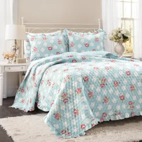 Cottagecore Floral Ruffle Quilt 3 Piece Set