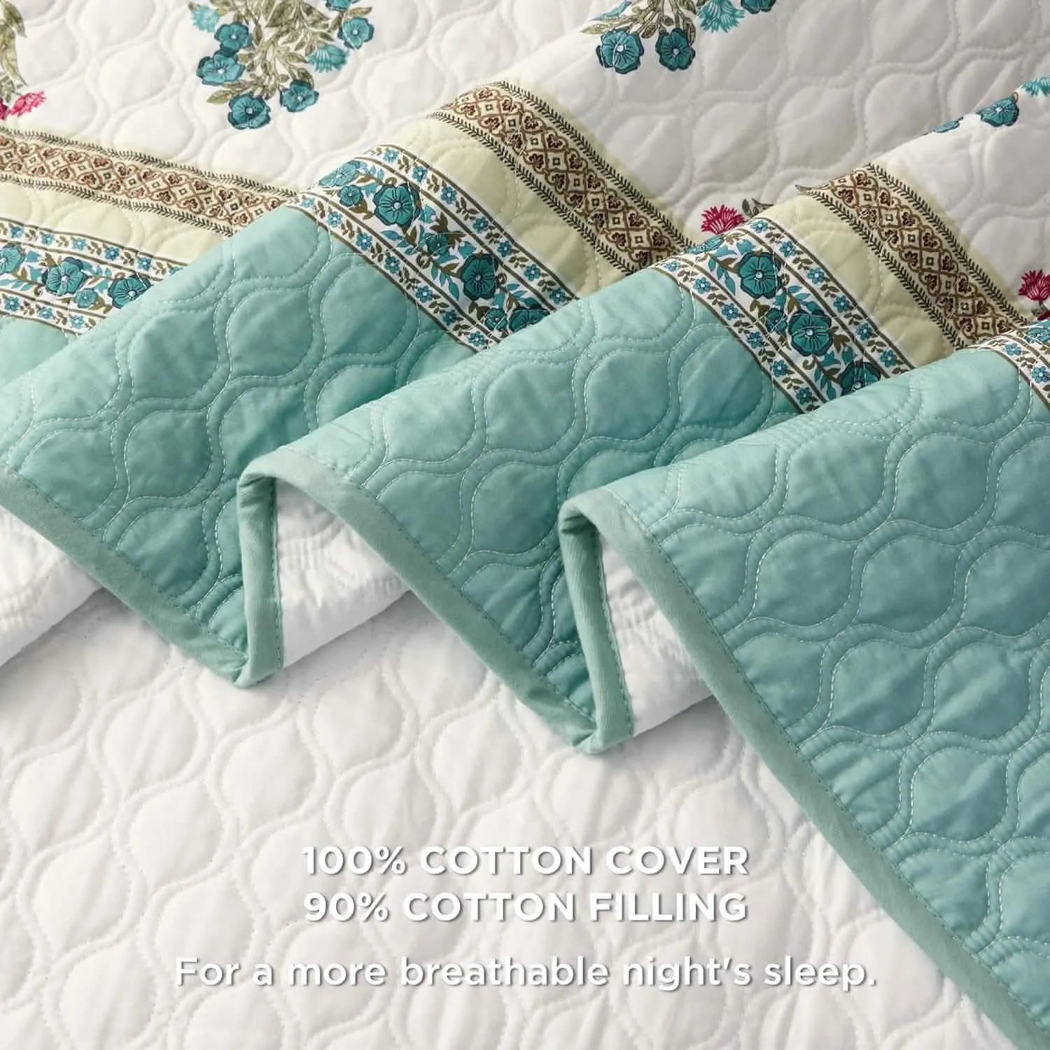 Cotton Patterned  White Quilt Set