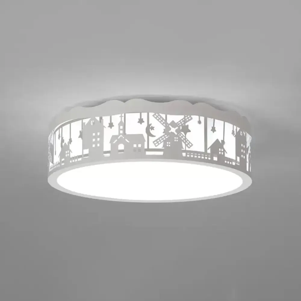 Country View Nordic Style Drum Ceiling Lamp for Living Rooms: Metal Flush Ceiling Light