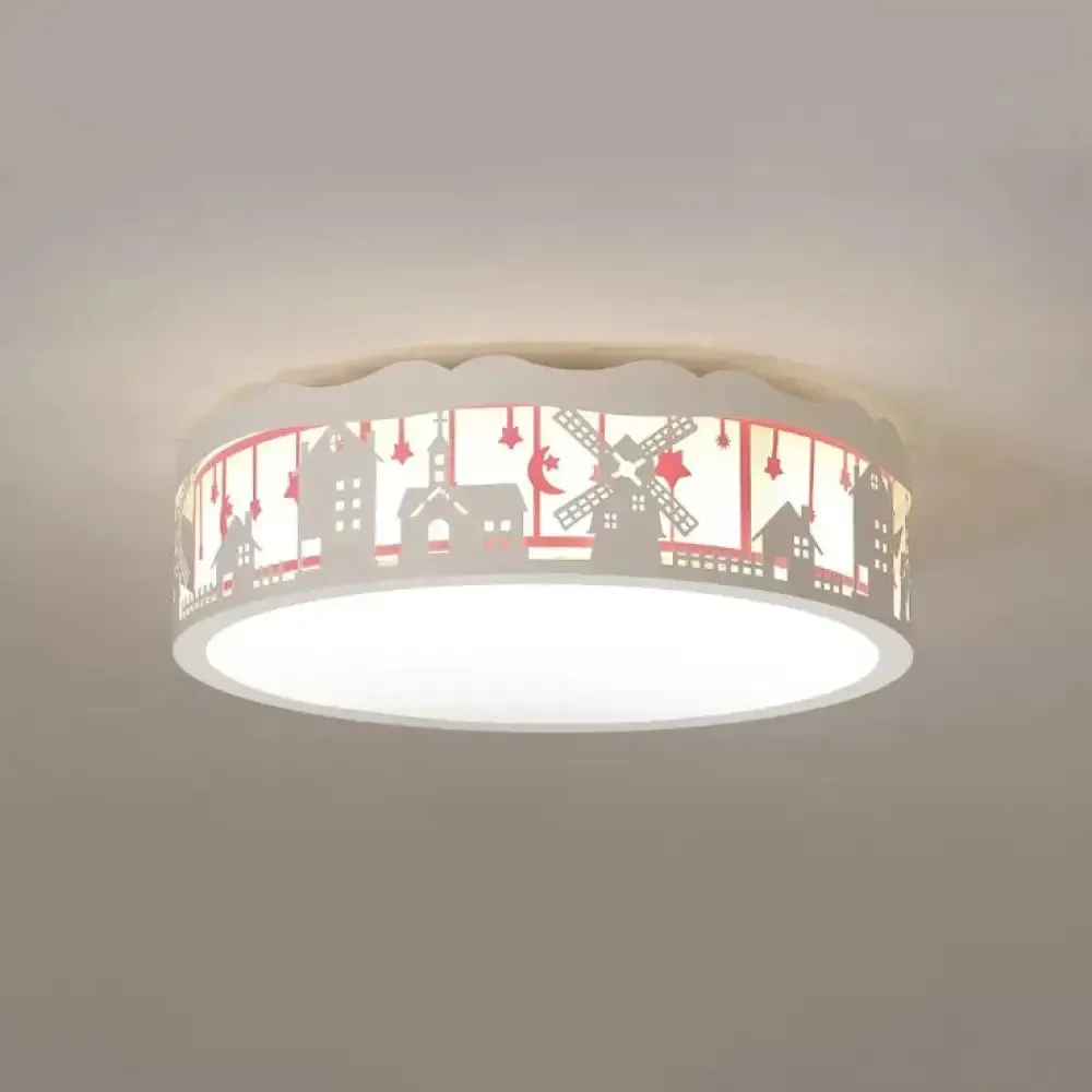 Country View Nordic Style Drum Ceiling Lamp for Living Rooms: Metal Flush Ceiling Light