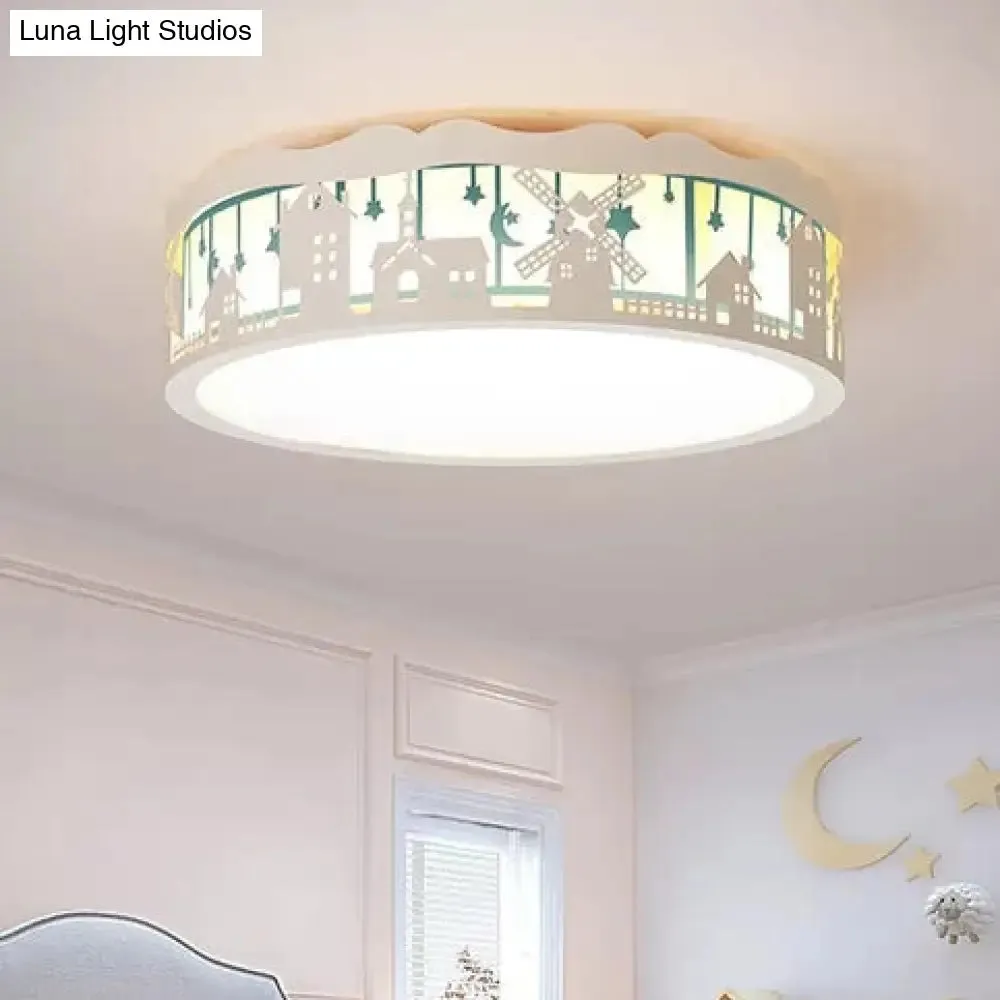 Country View Nordic Style Drum Ceiling Lamp for Living Rooms: Metal Flush Ceiling Light