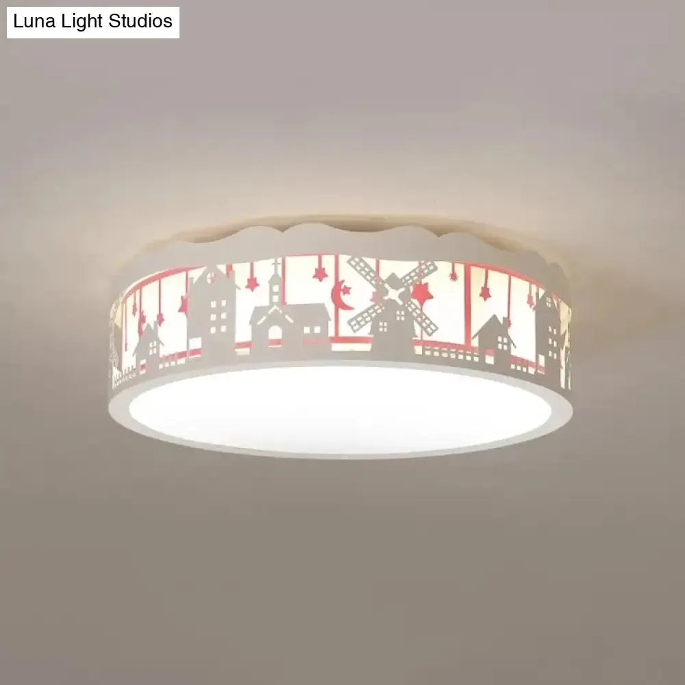 Country View Nordic Style Drum Ceiling Lamp for Living Rooms: Metal Flush Ceiling Light