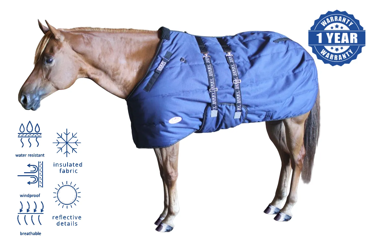 Derby Originals Nordic Tough Closed Front 1200D Reflective Winter Horse Stable Blanket 300g Heavy Weight 1 Year Warranty