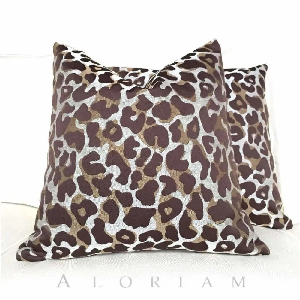 Designer Cheetah Leopard Animal Pattern Brown Beige Pillow Cover