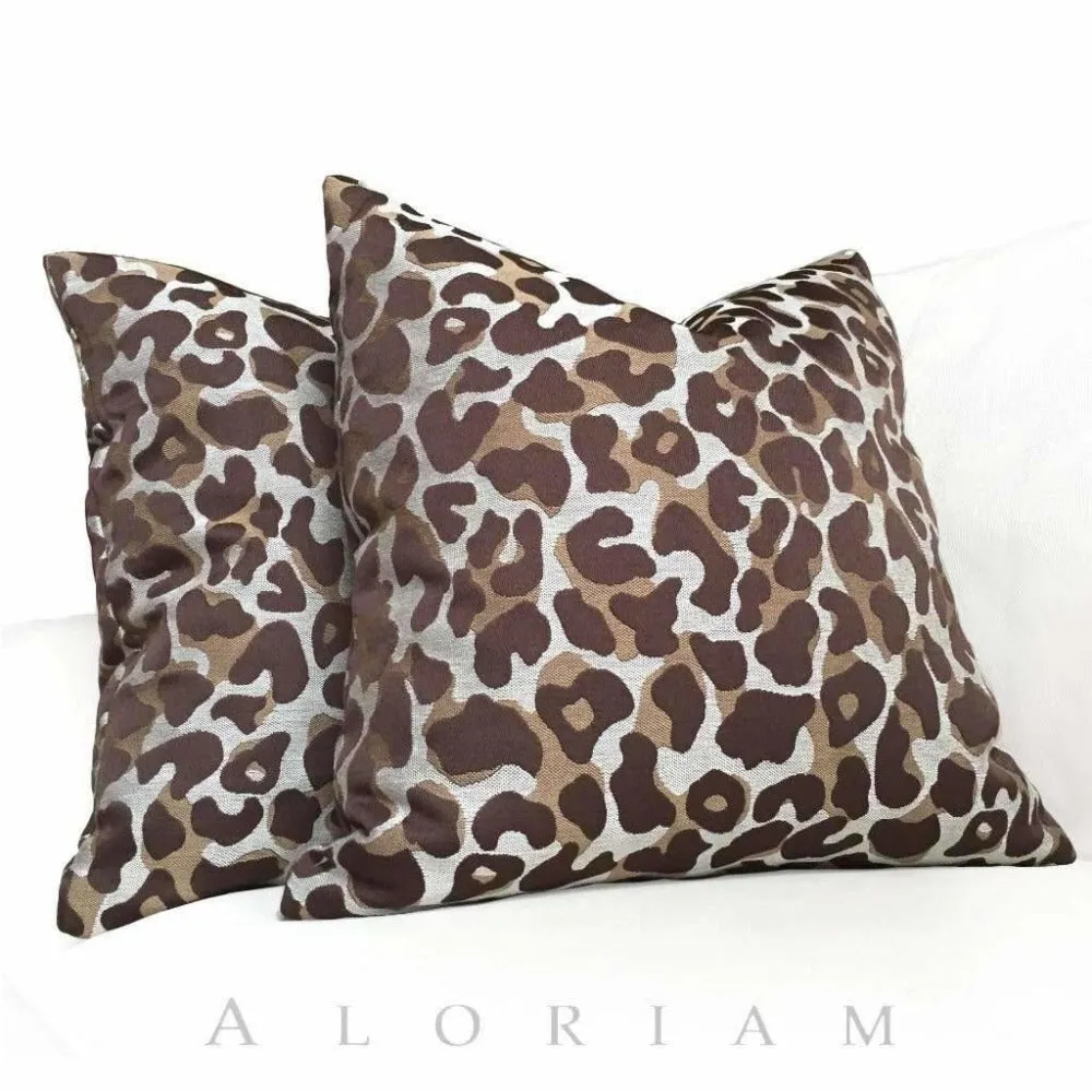 Designer Cheetah Leopard Animal Pattern Brown Beige Pillow Cover