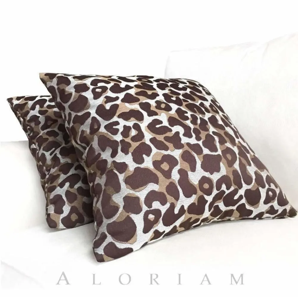 Designer Cheetah Leopard Animal Pattern Brown Beige Pillow Cover