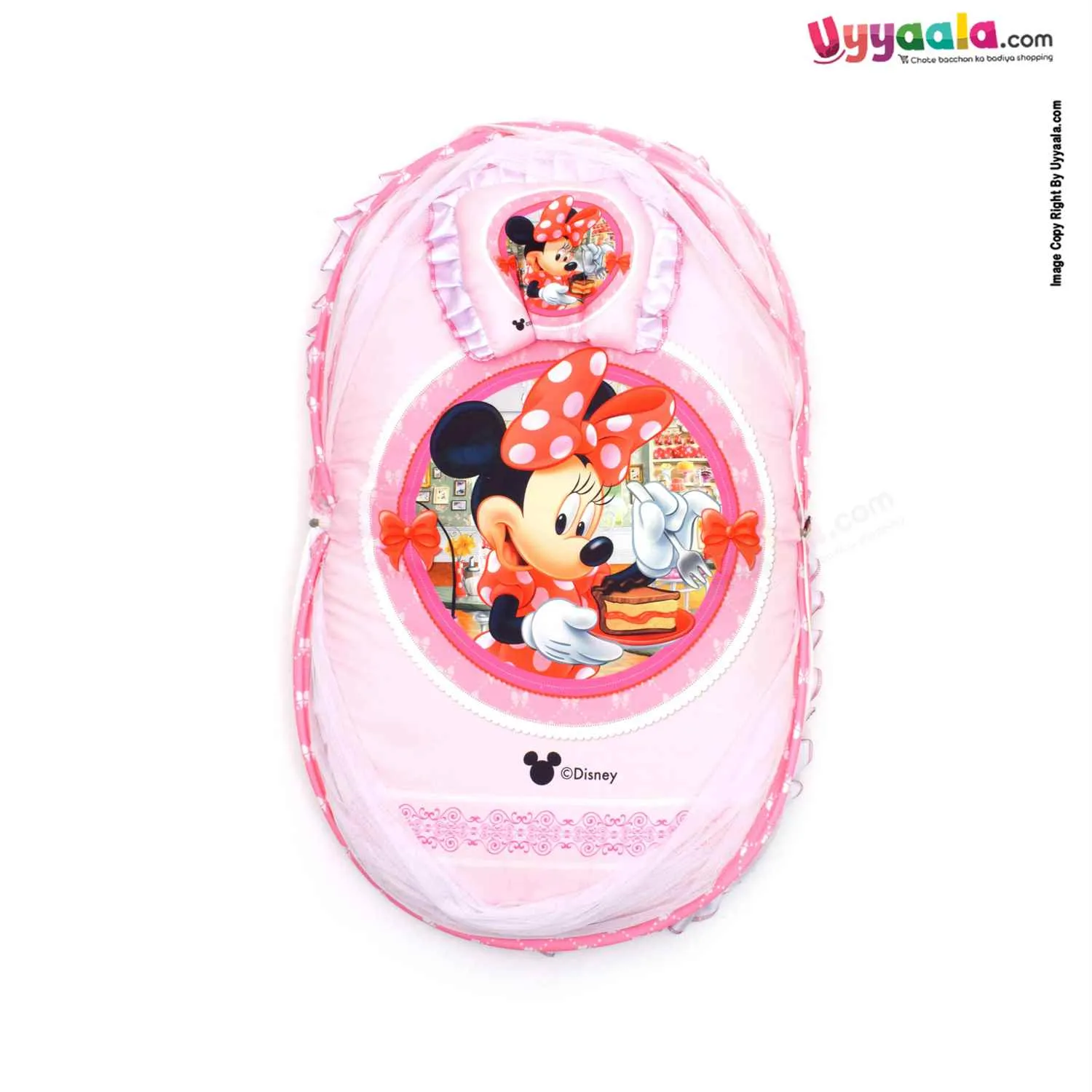 DISNEY Baby Bedding Set with Protection Net & Pillow Cotton, Minnie Mouse Print 0 m Age - Pink