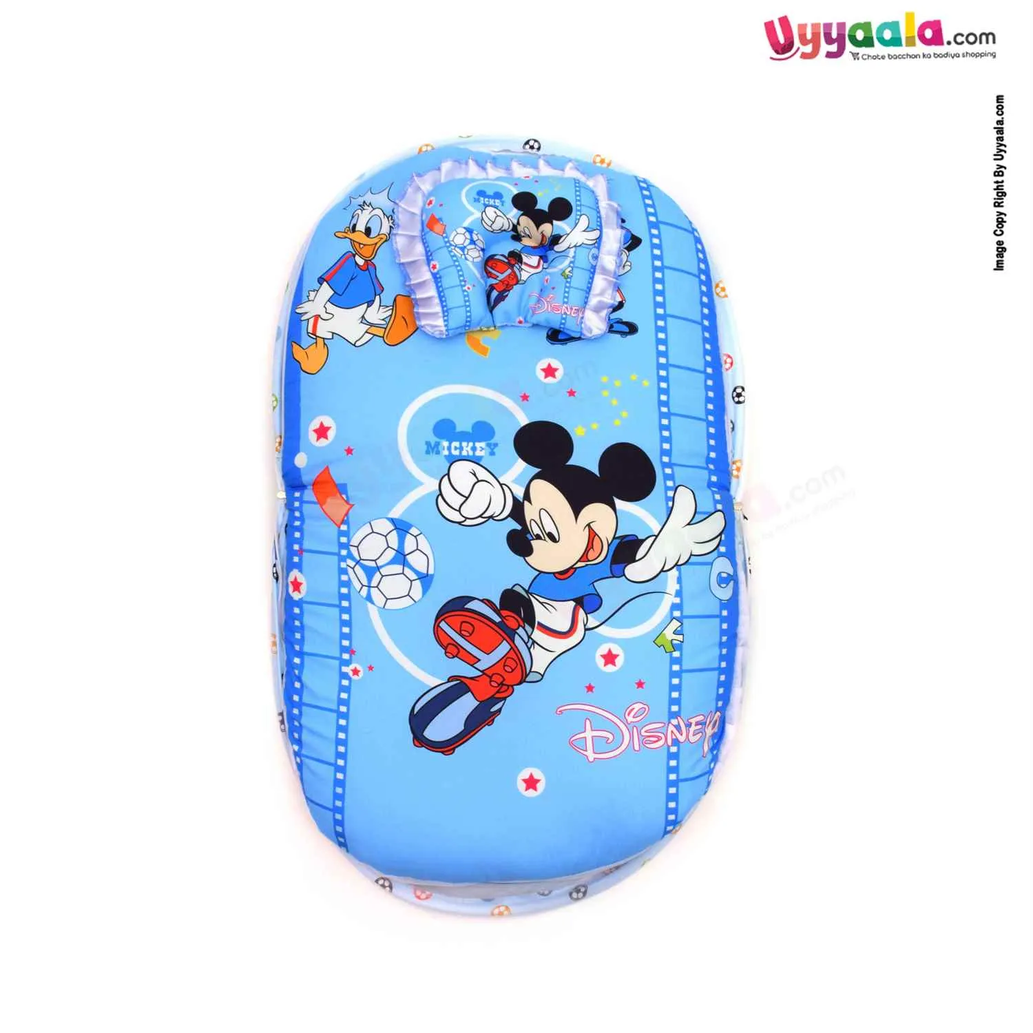 DISNEY Baby Cotton Bedding Set With Protection Net & Pillow Cotton, Mickey & Duck Print 0 m Age - Blue