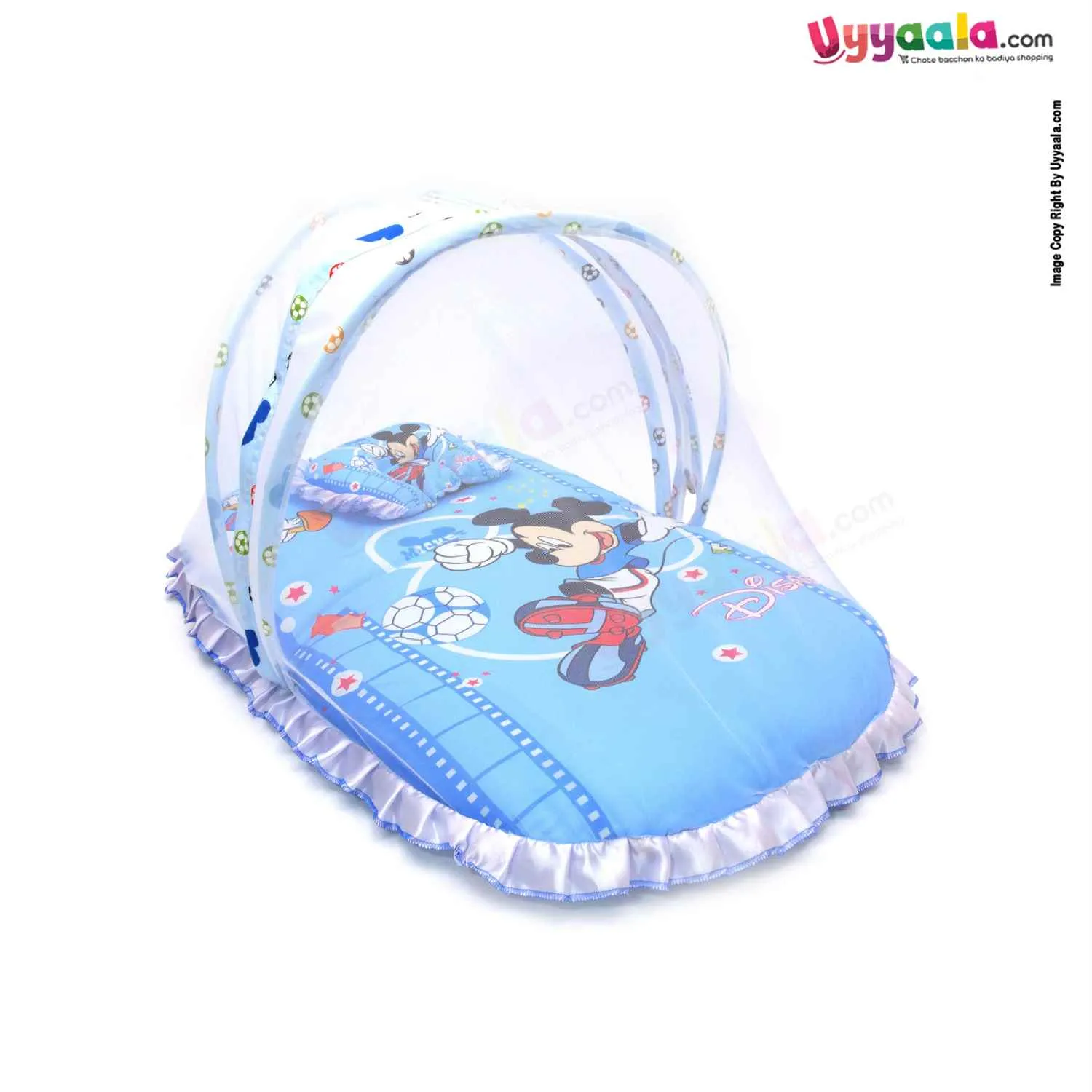 DISNEY Baby Cotton Bedding Set With Protection Net & Pillow Cotton, Mickey & Duck Print 0 m Age - Blue