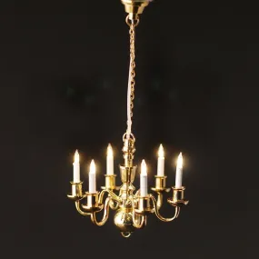 Dollhouse Miniature Chandelier Gold 6 Arm 1:12 Scale 12 Volt Electric