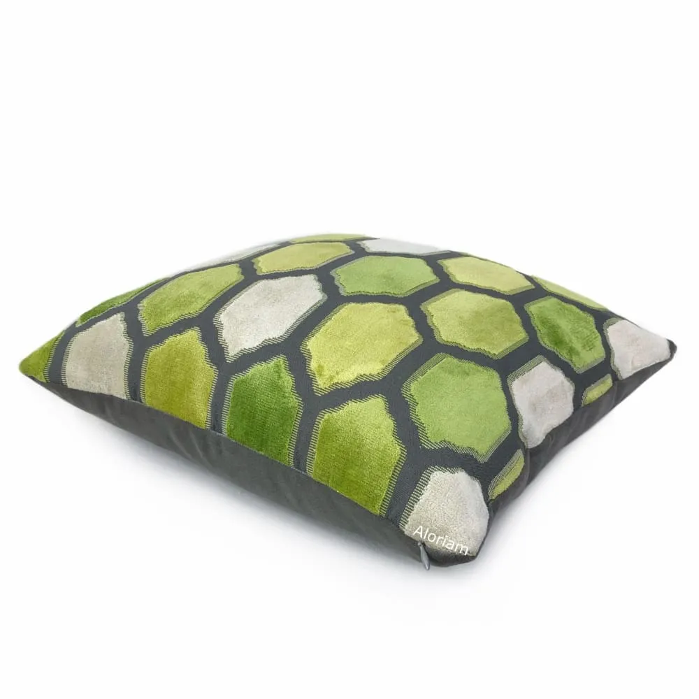 Dorsey Green Gray Geometric Tile Velvet Pillow Cover