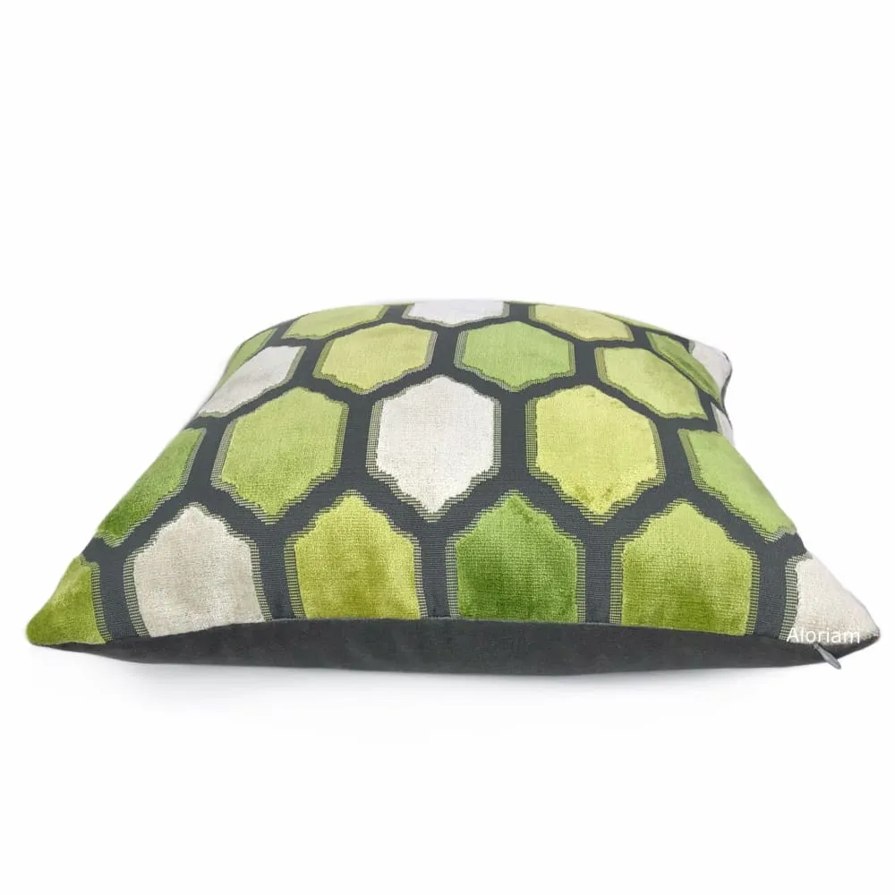 Dorsey Green Gray Geometric Tile Velvet Pillow Cover