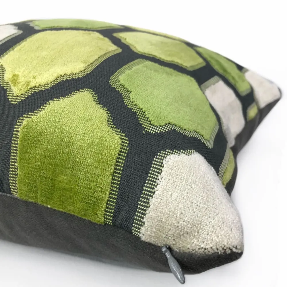 Dorsey Green Gray Geometric Tile Velvet Pillow Cover