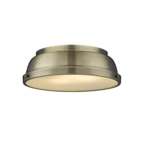 DUNCAN 2 LIGHT CEILING MOUNT, AGED BRASS