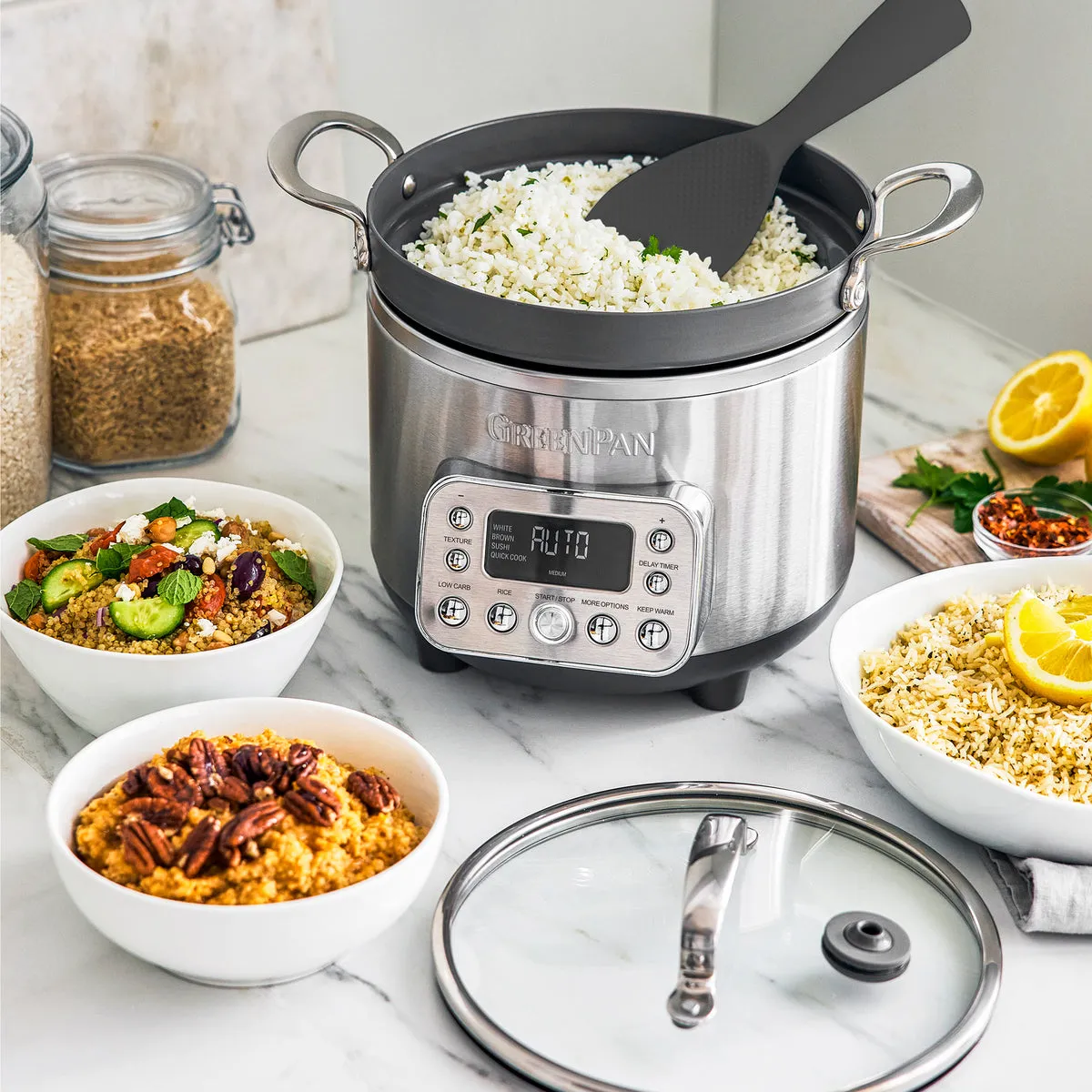 Elite 10-Cup Carb-Reducing Rice & Grains Cooker | Premiere Stainless Steel