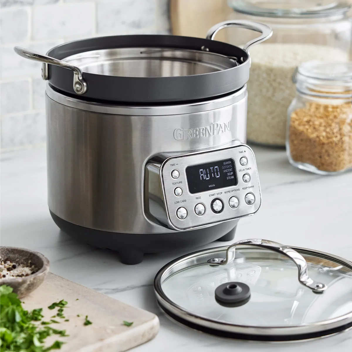 Elite 10-Cup Carb-Reducing Rice & Grains Cooker | Premiere Stainless Steel