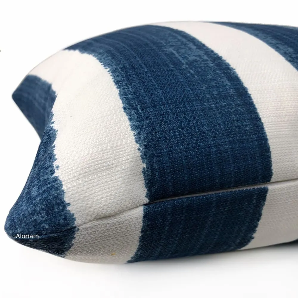 Ethan Navy Blue White Stripe Indoor Outdoor Pillow Cover