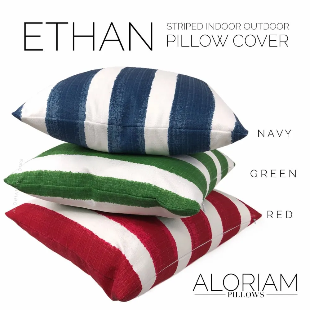 Ethan Navy Blue White Stripe Indoor Outdoor Pillow Cover