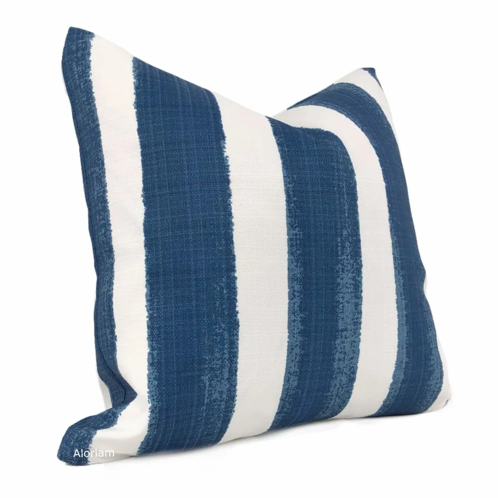 Ethan Navy Blue White Stripe Indoor Outdoor Pillow Cover