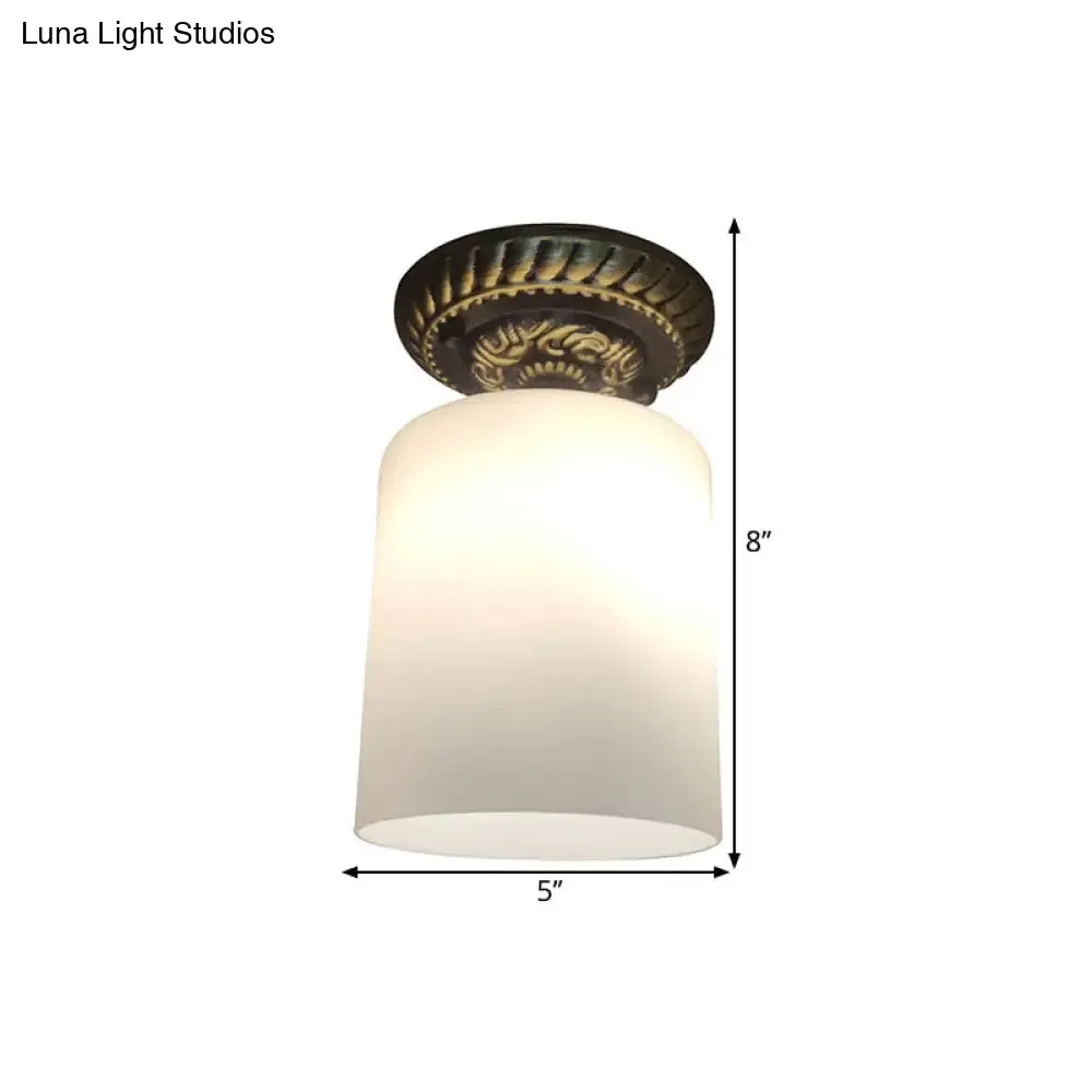 Farmhouse Bronze Flush Mount Ceiling Light with Milky Glass