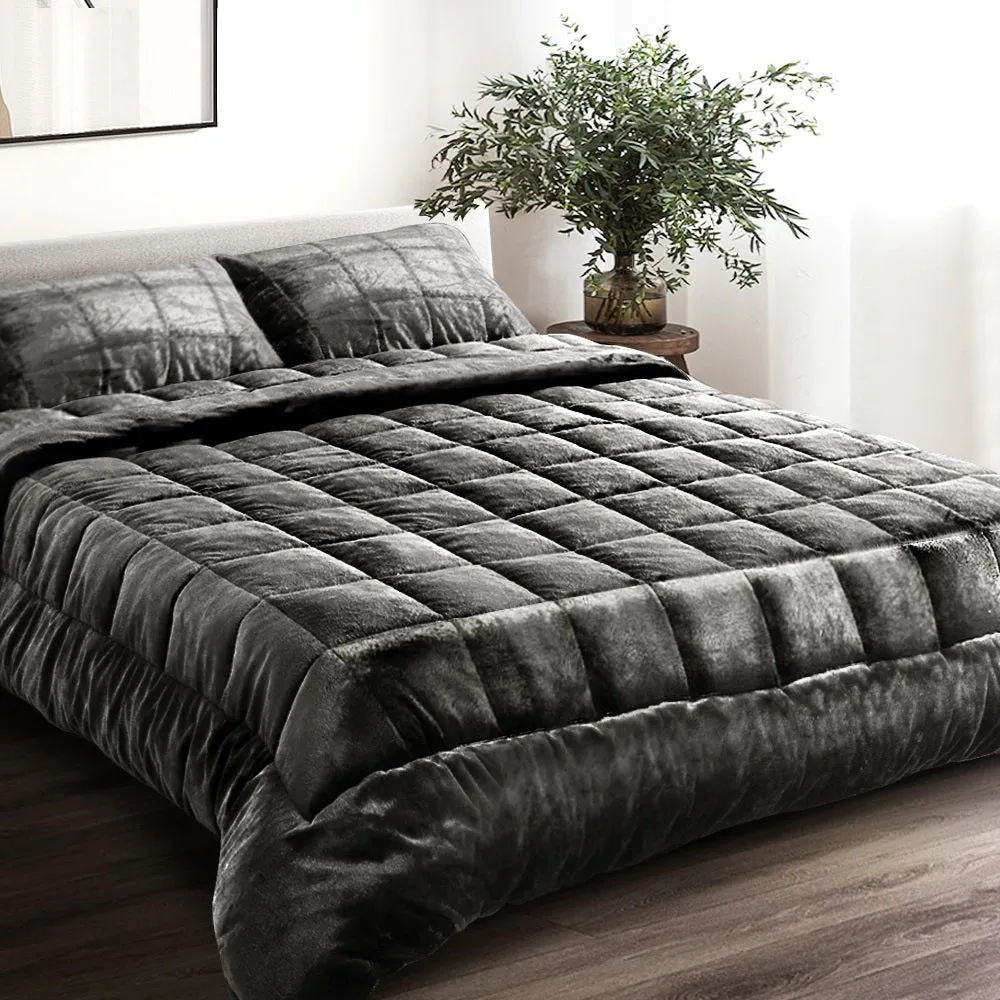 Faux Mink Quilt Comforter Throw Blanket Doona Charcoal Queen