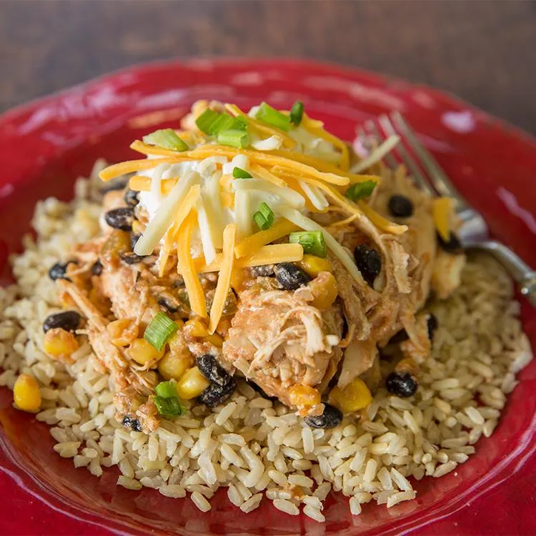 Fiesta Chicken with Tortilla Chips and Brown Rice: Slow-Cooker or Pressure Cooker*