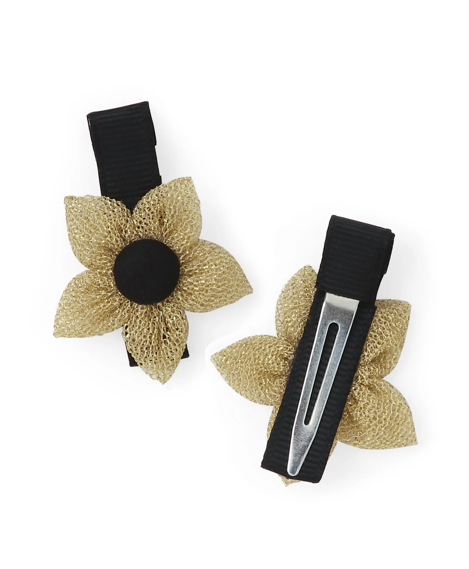 Flower Alligator Clip Set - Black & Golden