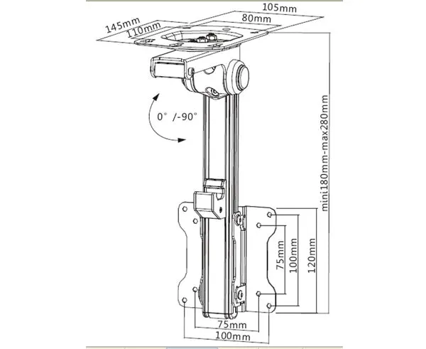 Folding TV Ceiling Mount for 13" to 27" LED, LCD, and Plasma TVs with Tilt and Swivel Functionality