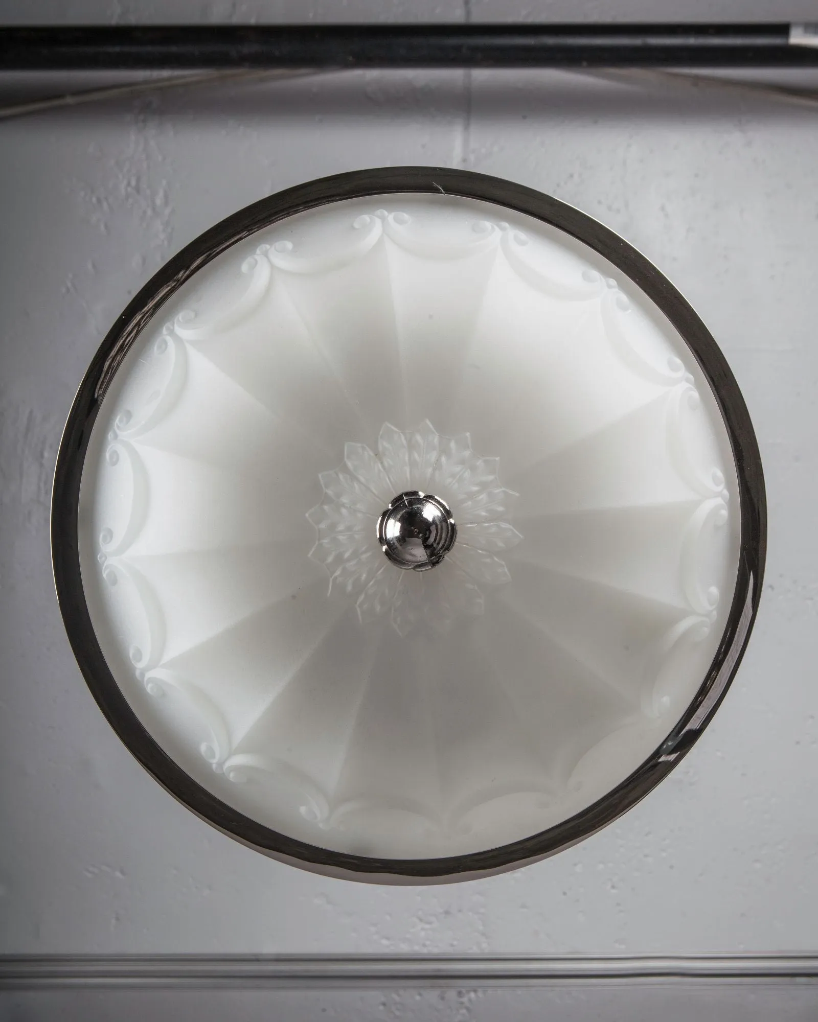 Foliate Opaline Glass and Nickel Semi-Flush Mount