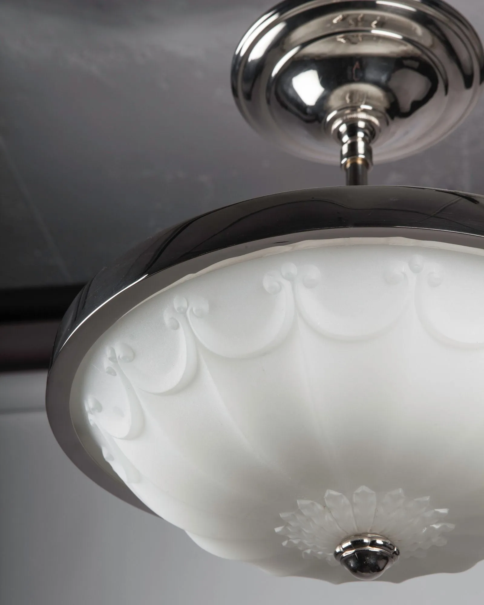 Foliate Opaline Glass and Nickel Semi-Flush Mount