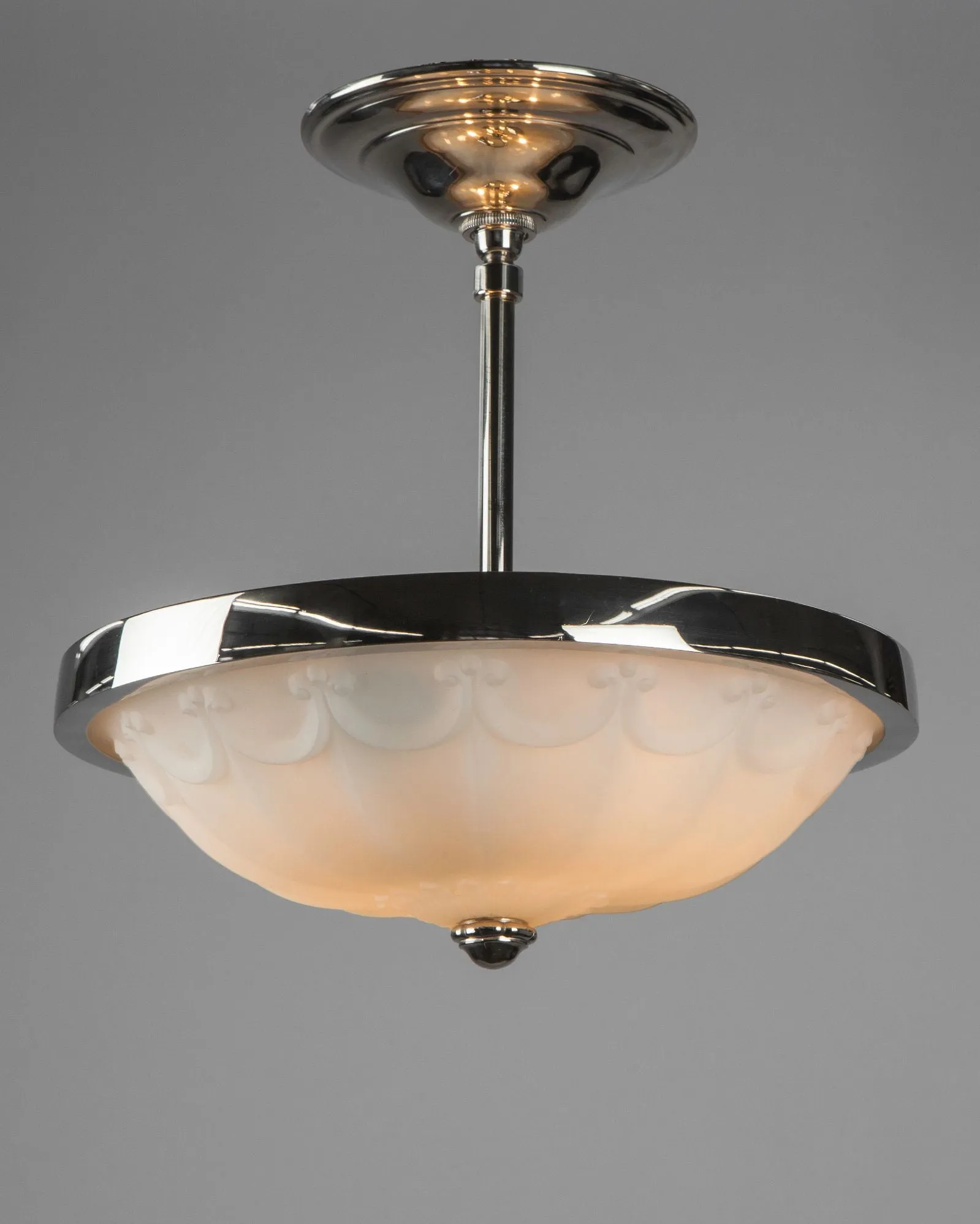 Foliate Opaline Glass and Nickel Semi-Flush Mount