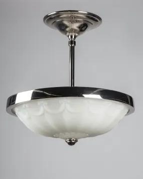 Foliate Opaline Glass and Nickel Semi-Flush Mount