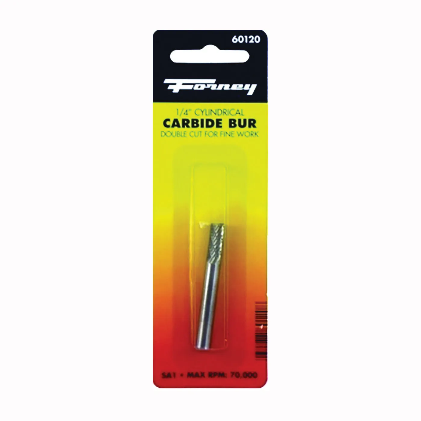 Forney 60120 Burr, 1/4 in Dia Cutting, 1/4 in Shank, Cylinder Shank, Tungsten Carbide Cutting Edge