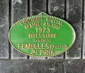 French Agriculture Award Plaque 1973 Fair Bressiure