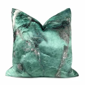 Gaia II-B Earth Minerals Jade Green Gray Multicolor Microfiber Velvet Pillow Cover