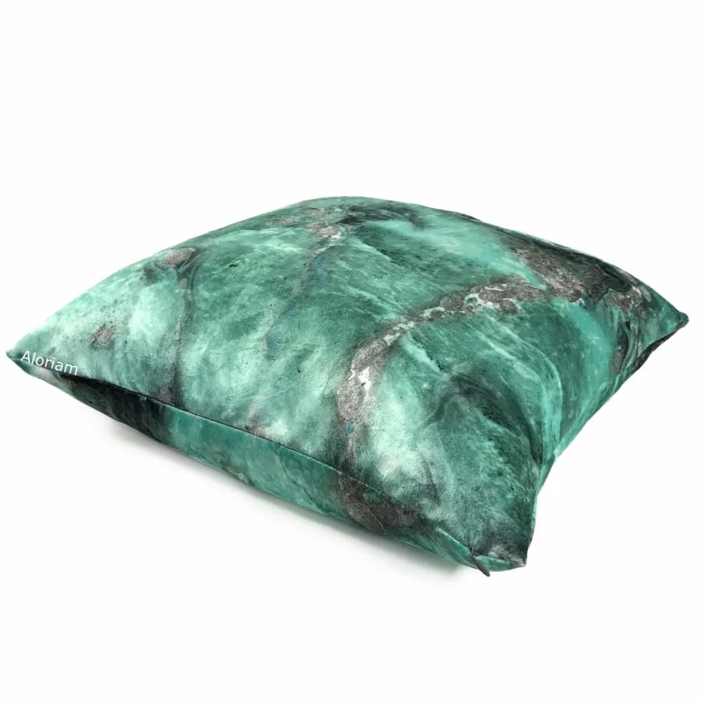 Gaia II-B Earth Minerals Jade Green Gray Multicolor Microfiber Velvet Pillow Cover