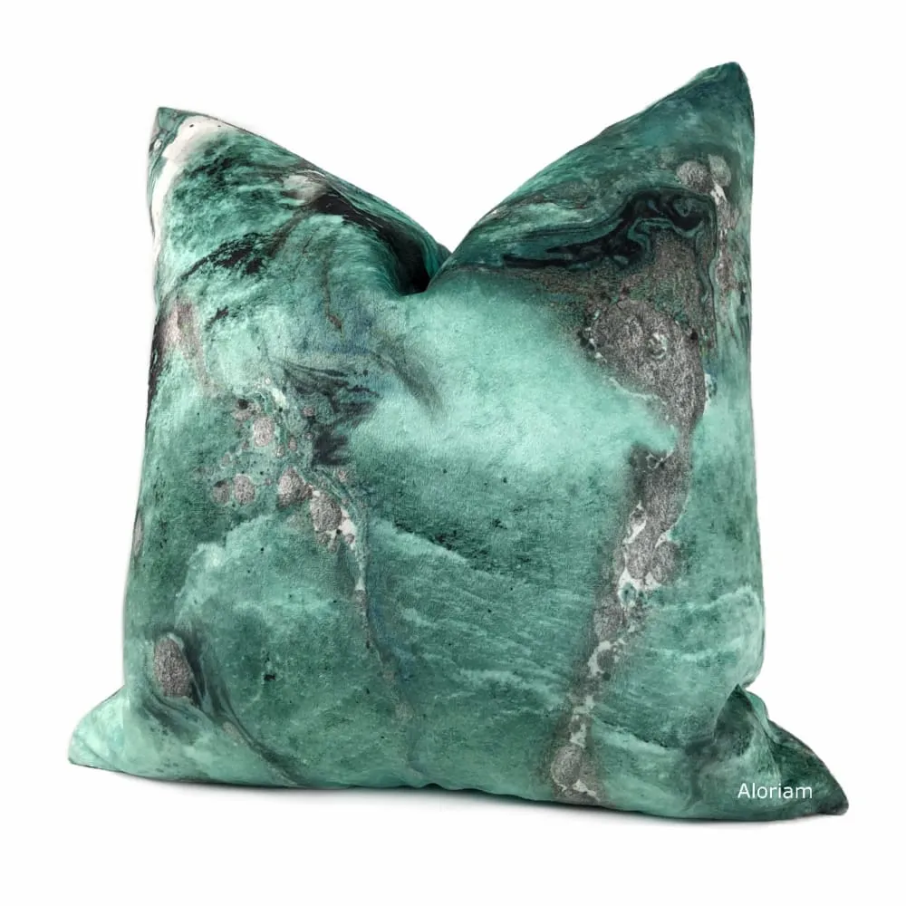 Gaia II-B Earth Minerals Jade Green Gray Multicolor Microfiber Velvet Pillow Cover