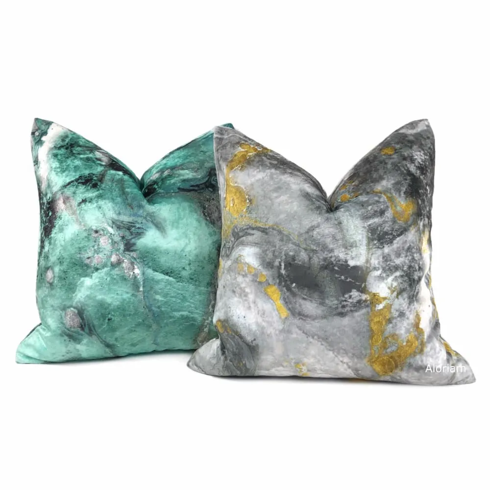 Gaia II-B Earth Minerals Jade Green Gray Multicolor Microfiber Velvet Pillow Cover