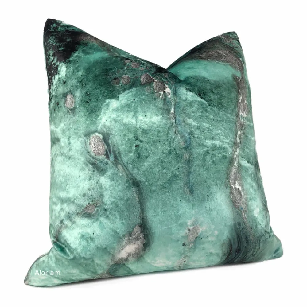 Gaia II-B Earth Minerals Jade Green Gray Multicolor Microfiber Velvet Pillow Cover