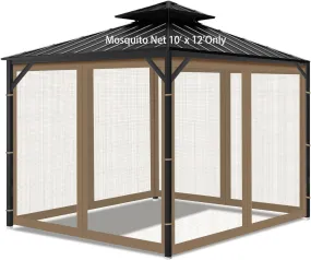 Gazebo Universal Replacement Mosquito Netting, 10' X 12' Outdoor Mesh Netting Screen 4-Panel Sidewall with Zipper for Patio Canopy Garden Porch Pergolas and Backyard, Khaki(Mosquito Net Only)