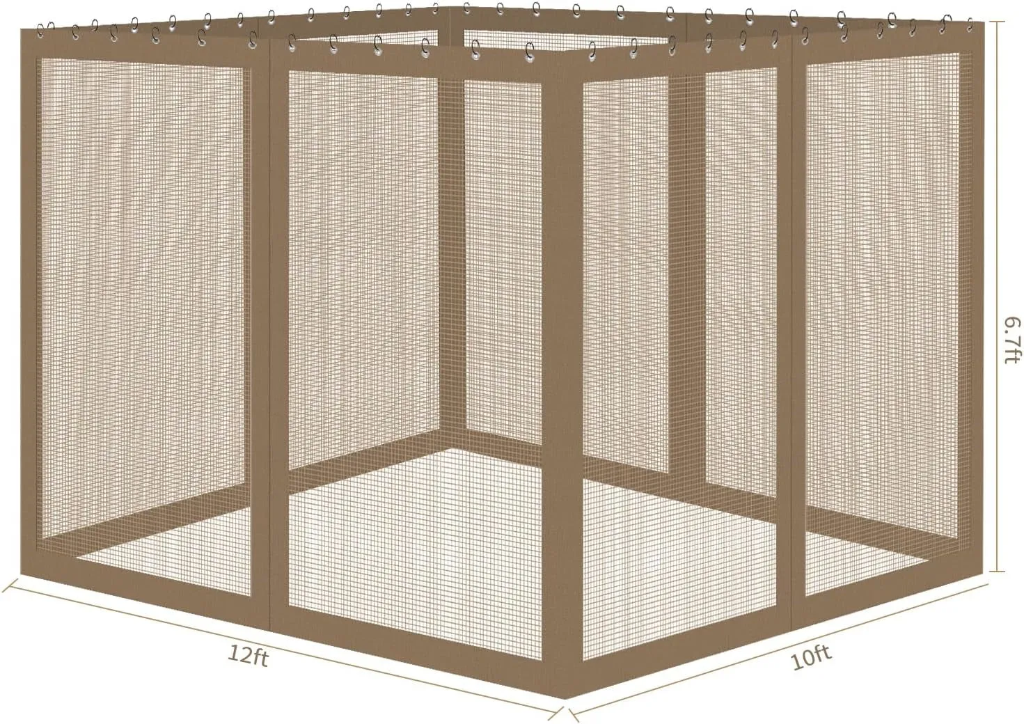 Gazebo Universal Replacement Mosquito Netting, 10' X 12' Outdoor Mesh Netting Screen 4-Panel Sidewall with Zipper for Patio Canopy Garden Porch Pergolas and Backyard, Khaki(Mosquito Net Only)