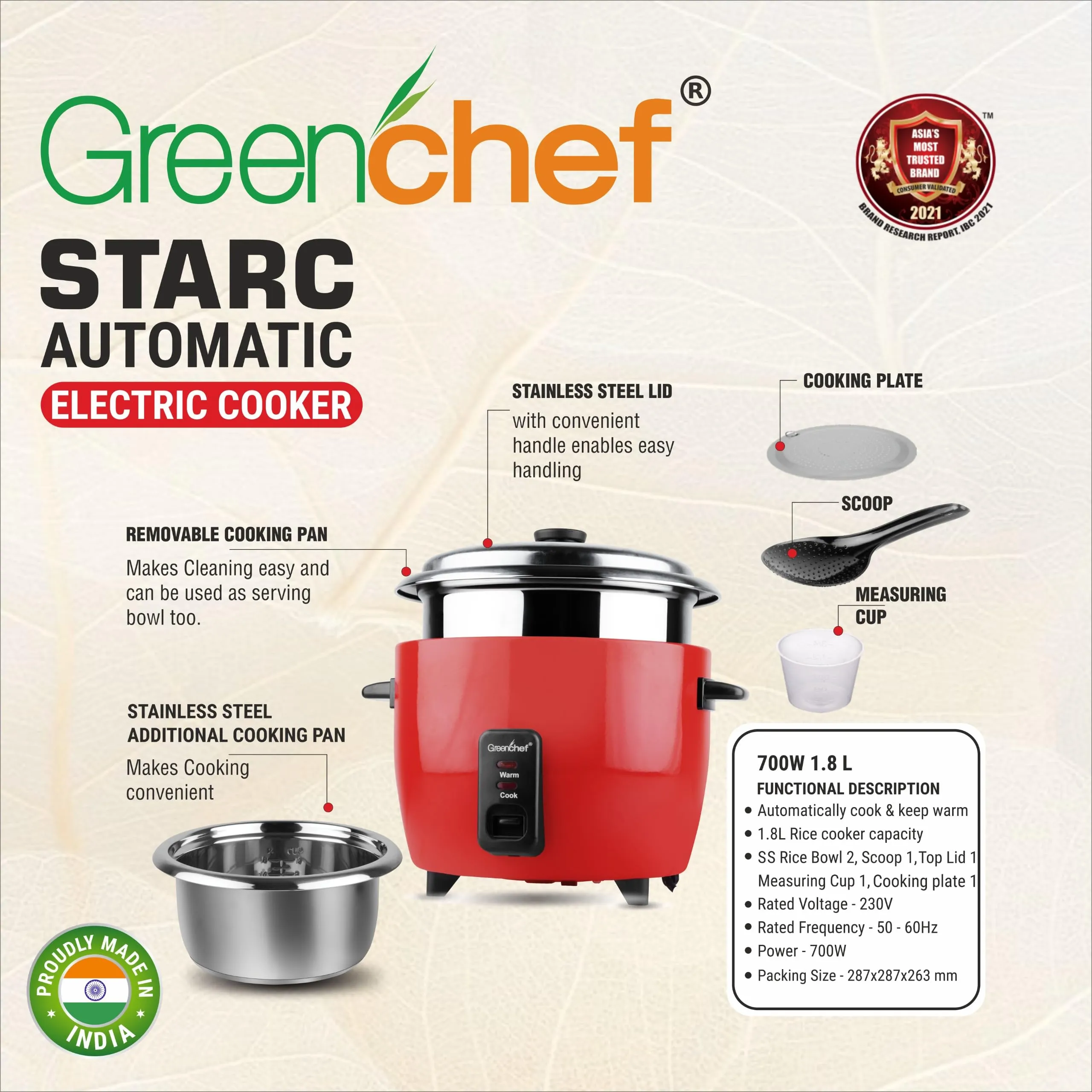 Greenchef Rice Cooker Starc 1.8L (With SS Bowl)